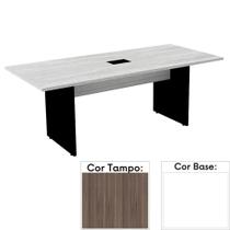Mesa de Reunião Retangular 200 x 90 cm Pé Painel PE25 em MDP Cor Walnut e Base Branca