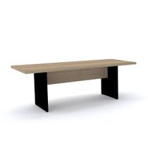 Mesa de Reunião Retangular 200 x 90 cm Pé Painel PE40 em MDP Cor Noce Naturalle Base Preta Mesa de Reunião Retangular 200 x 90 cm Pé Painel PE40 em MDP Cor Noce Naturalle Base Preta