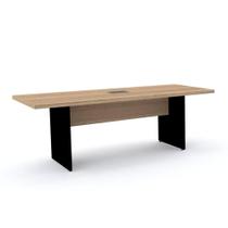 Mesa de Reunião Retangular 200 x 90 cm Pé Painel PE40 em MDP Cor Noce Naturalle Base Preta