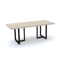 Mesa de Reunião Retangular 200 x 90 cm Pé Tubular PE40 em MDP Cor Nogueira CasaBlanca Base Preta Mesa de Reunião Retangular 200 x 90 cm Pé Tubular PE40 em MDP Cor Nogueira CasaBlanca Base Preta