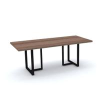 Mesa de Reunião Retangular 200 x 90 cm Pé Tubular PE40 em MDP Cor Walnut Base Preta Mesa de Reunião Retangular 200 x 90 cm Pé Tubular PE40 em MDP Cor Walnut Base Preta