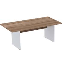 Mesa de Reunião Retangular 260 x 120 cm Pé Painel PE25 em MDP Cor Noce Naturalle Base Branca