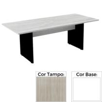 Mesa de Reunião Retangular 260 x 120 cm Pé Painel PE25 em MDP Cor Walnut Base Branco Mesa de Reunião Retangular 260 x 120 cm Pé Painel PE25 em MDP Cor Walnut Base Branco