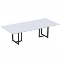 Mesa de Reunião Retangular 260 x 120 cm Pé Tubular PE25 em MDP Cor Cinza Base Preta Mesa de Reunião Retangular 260 x 120 cm Pé Tubular PE25 em MDP Cor Cinza Base Preta