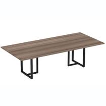 Mesa de Reunião Retangular 260 x 120 cm Pé Tubular PE25 em MDP Cor Walnut Base Preto