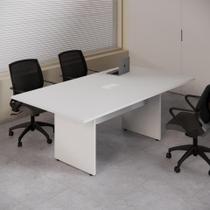 Mesa de Reunião Retangular 6 Lugares Pé Painel com Caixa Tomada 200x110cm Yescasa Branco Mesa de Reunião Retangular 6 Lugares Pé Painel com Caixa Tomada 200x110cm Yescasa Branco