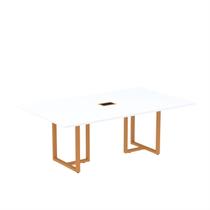 Mesa de Reunião Retangular com Power Box 200x90cm MR2000P25TUB Branco/Laranja Picasso Mesa de Reunião Retangular com Power Box 200x90cm MR2000P25TUB Branco/Laranja Picasso