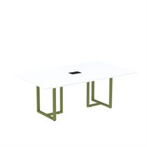 Mesa de Reunião Retangular com Power Box 200x90cm MR2000P25TUB Branco/Verde Miró