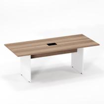 Mesa de Reuniao Retangular com Power Box Pe Painel P25 Pandin Noce Naturale e Branco 2.00 M