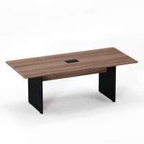 Mesa de Reuniao Retangular com Power Box Pe Painel P25 Pandin Walnut e Preto 2.00 M