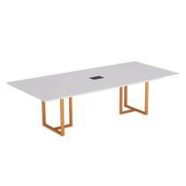 Mesa de Reunião Retangular com Power Box Tubular P25 Pandin 2,0 M Branco e Laranja
