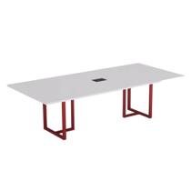 Mesa de Reunião Retangular com Power Box Tubular P25 Pandin 2,0 M Branco e Vermelho