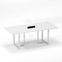 Mesa de Reunião Retangular com Power Box Tubular P25 Pandin 2,0 M Branco
