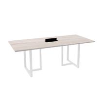 Mesa de Reunião Retangular com Power Box Tubular P25 Pandin 2,0 M Casablanca e Branco Mesa de Reunião Retangular com Power Box Tubular P25 Pandin 2,0 M Casablanca e Branco
