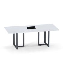 Mesa de Reunião Retangular com Power Box Tubular P25 Pandin 2,0 M Cinza e Grafito Mesa de Reunião Retangular com Power Box Tubular P25 Pandin 2,0 M Cinza e Grafito