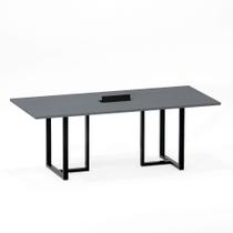 Mesa de Reunião Retangular com Power Box Tubular P25 Pandin 2,0 M Grafito e Preto Mesa de Reunião Retangular com Power Box Tubular P25 Pandin 2,0 M Grafito e Preto