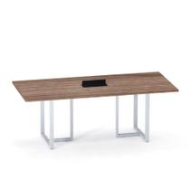 Mesa de Reunião Retangular com Power Box Tubular P25 Pandin 2,0 M Walnut e Cinza