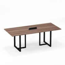 Mesa de Reunião Retangular com Power Box Tubular P25 Pandin 2,0 M Walnut e Preto