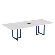 Mesa de Reunião Retangular com Power Box Tubular P25 Pandin 2,6 M Branco e Azul Del Rey