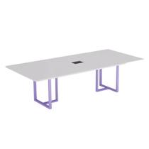 Mesa de Reunião Retangular com Power Box Tubular P25 Pandin 2,6 M Branco e Lilas