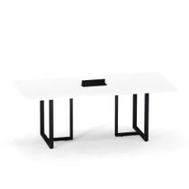 Mesa de Reunião Retangular com Power Box Tubular P25 Pandin 2,6 M Branco e Preto