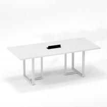 Mesa de Reunião Retangular com Power Box Tubular P25 Pandin 2,6 M Branco