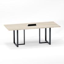 Mesa de Reunião Retangular com Power Box Tubular P25 Pandin 2,6 M Casablanca e Grafito