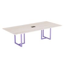 Mesa de Reunião Retangular com Power Box Tubular P25 Pandin 2,6 M Casablanca e Lilas