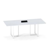 Mesa de Reunião Retangular com Power Box Tubular P25 Pandin 2,6 M Cinza e Branco