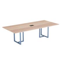 Mesa de Reunião Retangular com Power Box Tubular P25 Pandin 2,6 M Noce Naturale e Azul Dali