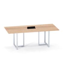 Mesa de Reunião Retangular com Power Box Tubular P25 Pandin 2,6 M Noce Naturale e Cinza