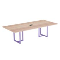 Mesa de Reunião Retangular com Power Box Tubular P25 Pandin 2,6 M Noce Naturale e Lilas