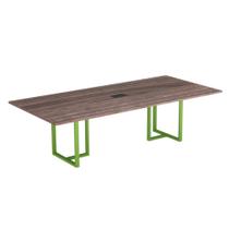 Mesa de Reunião Retangular com Power Box Tubular P25 Pandin 2,6 M Walnut e Verde