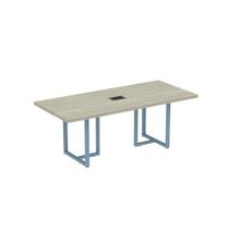 Mesa De Reunião Retangular Com Power Box Tubular PE 40 Pandin 2,00 M Casablanca e Azul Dali