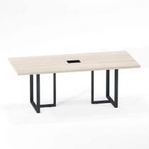 Mesa De Reunião Retangular Com Power Box Tubular PE 40 Pandin 2,00 M Casablanca e Grafito