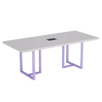 Mesa De Reunião Retangular Com Power Box Tubular PE 40 Pandin 2,00 M Cinza e Lilas
