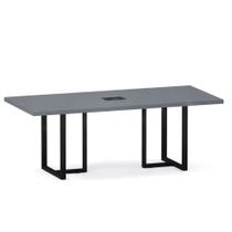 Mesa De Reunião Retangular Com Power Box Tubular PE 40 Pandin 2,00 M Grafito e Preto