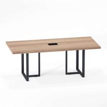 Mesa De Reunião Retangular Com Power Box Tubular PE 40 Pandin 2,00 M Noce Naturale e Grafito