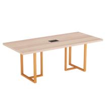 Mesa De Reunião Retangular Com Power Box Tubular PE 40 Pandin 2,00 M Noce Naturale e Laranja