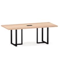 Mesa De Reunião Retangular Com Power Box Tubular PE 40 Pandin 2,00 M Noce Naturale e Preto Mesa De Reunião Retangular Com Power Box Tubular PE 40 Pandin 2,00 M Noce Naturale e Preto
