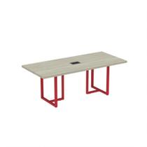 Mesa De Reunião Retangular Com Power Box Tubular PE40 Pandin 2,00 M Casablanca e Vermelho