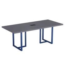 Mesa De Reunião Retangular Com Power Box Tubular PE40 Pandin 2,00 M Grafito e Azul Del Rey