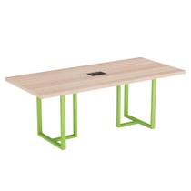 Mesa De Reunião Retangular Com Power Box Tubular PE40 Pandin 2,00 M Noce Naturale e Verde Mesa De Reunião Retangular Com Power Box Tubular PE40 Pandin 2,00 M Noce Naturale e Verde