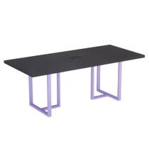 Mesa De Reunião Retangular Com Power Box Tubular PE40 Pandin 2,00 M Preto e Lilas