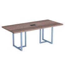 Mesa De Reunião Retangular Com Power Box Tubular PE40 Pandin 2,00 M Walnut e Azul Dali Mesa De Reunião Retangular Com Power Box Tubular PE40 Pandin 2,00 M Walnut e Azul Dali