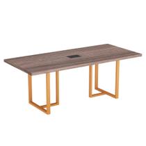 Mesa De Reunião Retangular Com Power Box Tubular PE40 Pandin 2,00 M Walnut e Laranja