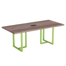 Mesa De Reunião Retangular Com Power Box Tubular PE40 Pandin 2,00 M Walnut e Verde