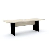 Mesa de Reunião Retangular Pé Painel 200x90cm com Power Box Bege/Nogueira Casablanca/Preto