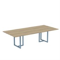 Mesa de Reunião Retangular Tubular P25 Pandin 2,0 M Noce Naturale e Azul Dali