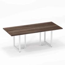 Mesa de Reunião Retangular Tubular P25 Pandin 2,0 M Walnut e Branco